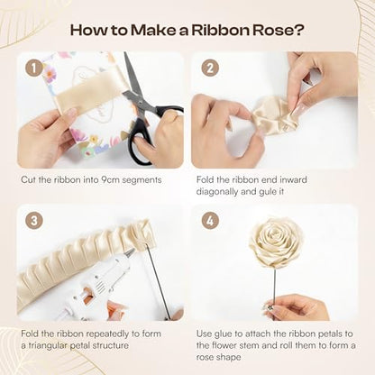 Caydo Ivory Ribbon Rose Bouquet for Gifts - color: Ivory