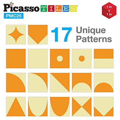 PicassoTiles 25 Piece Magnetic Puzzle Game Magic Cube Puzzles Brain Teaser Set Kids Toy Magnet Pattern Block Matching Toys with Free Ideabook 150+ Inspirations Included STEM Learning Early Education