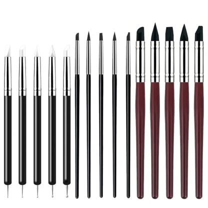 15 PCS Blue Clay Sculpting Tools Set, Professional Silicone Brushes & Dotting Tools Kit for Polymer Clay, Air Dry Clay, Pottery, Modeling & Crafting for Adult-Black - color: 15Pcs-Black