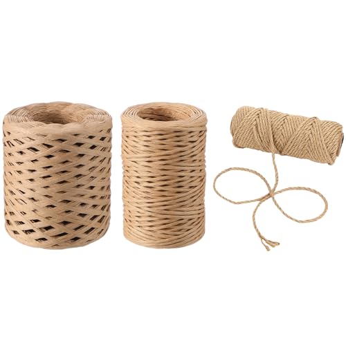 Threlaco 3 Set Boho Vine Binding Wire Raffia Paper Rope and Jute Rope, 164 Feet Floral Rustic Vine Bind Wire 66 ft 4mm Twine Ropes Raffia Straw for Bouquets Decor Craft Wrapping DIY Gift
