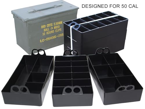MTM ACO Ammo Can Organizer Trays, for 50 Caliber Size Metal or Plastic Ammo Cans, 3 Pack, Mobile Small Parts Organizer for Firearms, Screws, Nails, Bolts, Hardware, USA Made, Black - size: 1 Pack