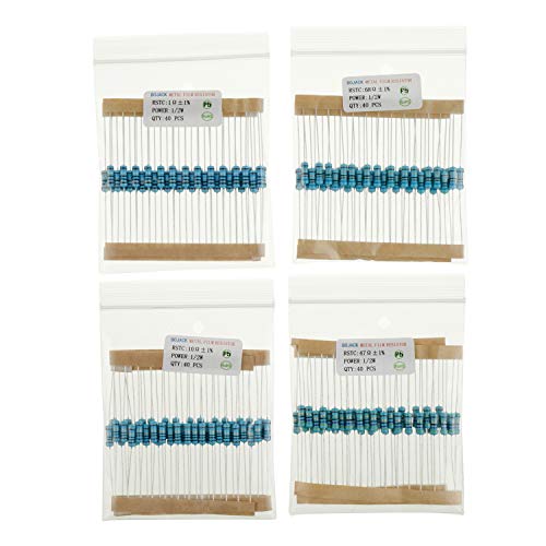 BOJACK 1000 Pcs 25 Values Resistor Kit 1 Ohm-1M Ohm with 1% 1/2W Metal Film Resistors Assortment - size: 1/2 W