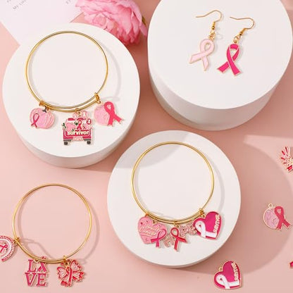 SANNIX 110Pcs Breast Cancer Charms, Pink Ribbon Charm for Jewelry Making - style: Breast Cancer Charms