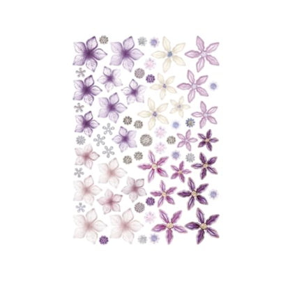 Katy Sue Dusky Violet Blooms, Die Cut Flowers & Leaves Pack. 12 Sheets of Pre-Cut Double-Sided Paper Flowers & Leaves in a Purple Colorway from Card Making Supplies. UK-Made.