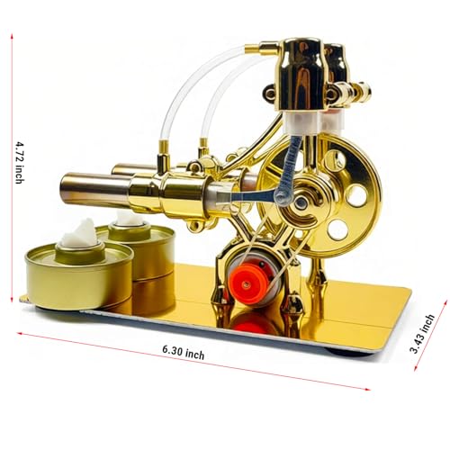 MagicTech Hot Air Stirling Engine Double Cylinder Electricity Power Metal Physics Assembly Model Golden JY43 - size: 6.29 x 3.43 x 4.72 Inch