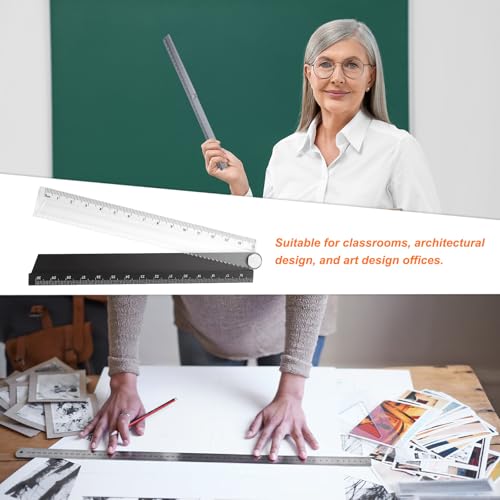 HARFINGTON 2pcs Folding Straight Ruler 30cm Metric Aluminum Alloy Protractor Foldable Angle Ruler Geometric Measuring Tool for Architects Artists Office, Black/Gray - color: Black/Gray