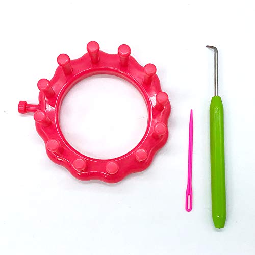 WAYION Round Knitting Loom Plastic Hat Weaving Looms Kit with Loom Hook/Needle, Creativity for Friends Small Knitting Loom Kit - Perfect for Sock, Hat, Leg & Arm Warmers, Scarf & More (Pink)