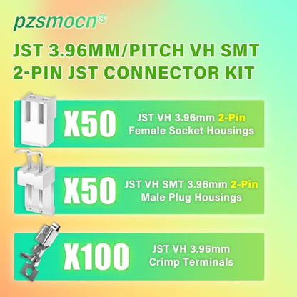 200 Pieces / 50 Sets JST VH SMT 3.96mm 2 Pin Connector Kit Set - size: 2-Pin, style: JST-VH-SMT