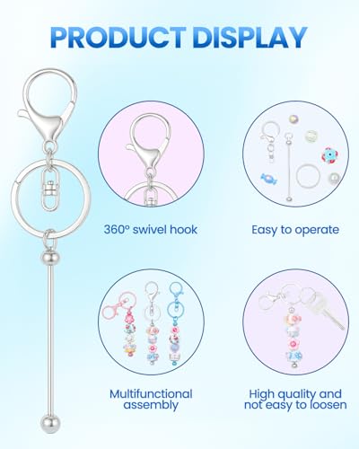 RQAYE 15Pcs Beadable Keychains Bulk Kit Cute Beadable Keychains Bar for Beads DIY Keychain Making Supplies for Women Man Crafts, Jewelry, bag Charms, Custom Projects Gift (Silver) - color: Silver