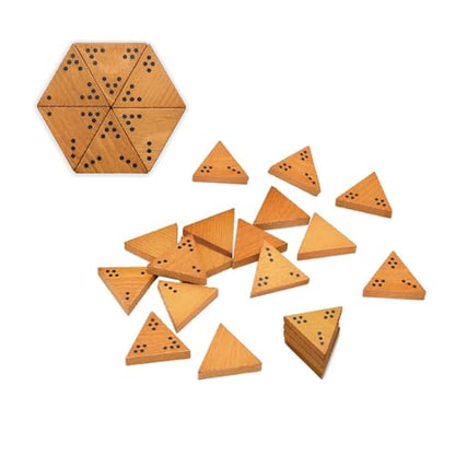Triominos - Strategy and Puzzle Board Game, Wooden Triangular Tiles, Set 56 Pieces, Tabletop Family Game (Dots)