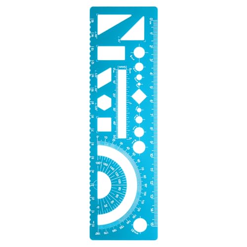 HARFINGTON Multifunctional Geometric Rulers 15cm Metric and SAE Aluminum Straight Edge Protractor Angle Math Measuring Rulers Geometric Drawings Templates for Drawing Drafting, Blue - color: Light Blue