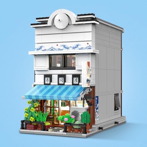 CaDA Master Japanese Sushi House Building Block Set C66018W Creative City Brick Kit with Lights，1665PCS Street House Idea Gift for Adults - color: C66018w
