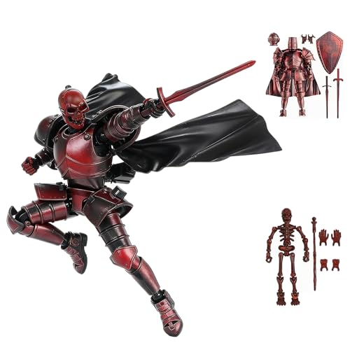 T13 Skeleton Knight Action Figure,DIY Posable Model Collectible Kit (Red) - color: Red