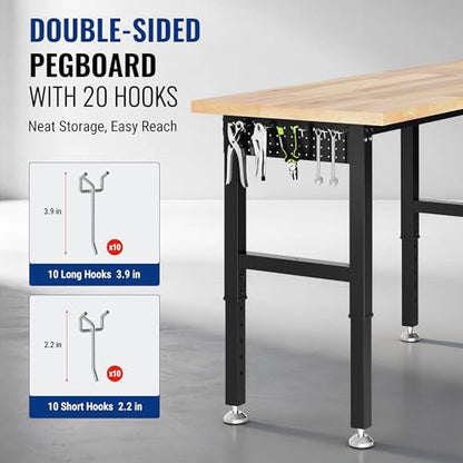 WORKPRO 96" Adjustable Workbench, Power Outlet & Pegboard, 4000LBS Capacity - size: 8FT workbench