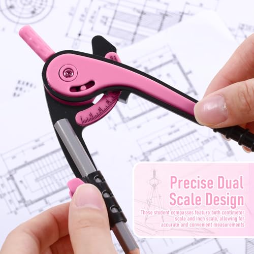 Eboot Student Geometry Math Set, Drawing Compass and 6 in, Pink - color: Pink