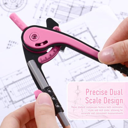 Eboot Student Geometry Math Set, Drawing Compass and 6 in, Pink - color: Pink