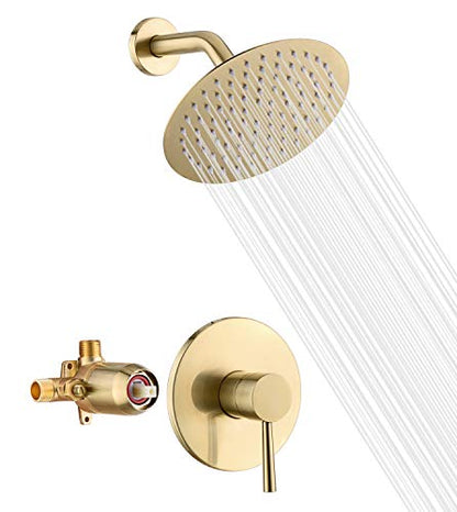 SUMERAIN Shower Faucet Set Brushed Gold Single Handle, 8 Inches - color: Brushed Gold, size: Pressure Balanced Valve