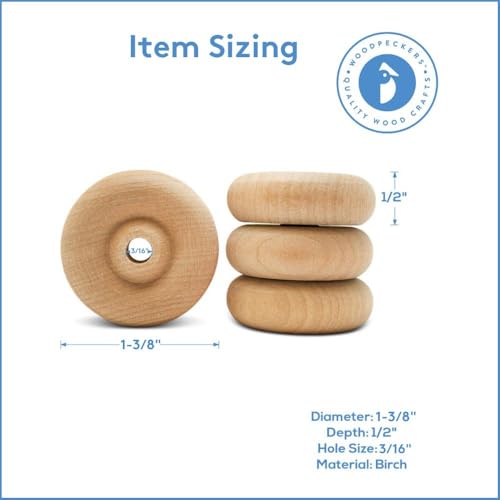 Classic Mini Wooden Wheels, Great for Crafts Too, 1-3/8 Inch Diameter, 1/2 Inch Thick, 3/16 Inch Hole, Pack of 100, by Woodpeckers - color: Pack of 100, size: 1-3/8 inch, 1/2 inch thick