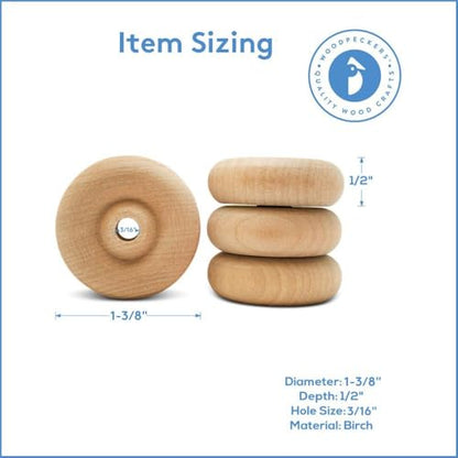 Classic Mini Wooden Wheels, Great for Crafts Too, 1-3/8 Inch Diameter, 1/2 Inch Thick, 3/16 Inch Hole, Pack of 100, by Woodpeckers - color: Pack of 100, size: 1-3/8 inch, 1/2 inch thick