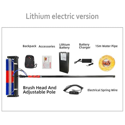 Solar Panel Cleaning Brush and 11FT Water Fed Pole Kit, Adjustable Extension Roller Brush, Window Washing Cleaner Equipment with Lithium Battery - size: 11FT-battery