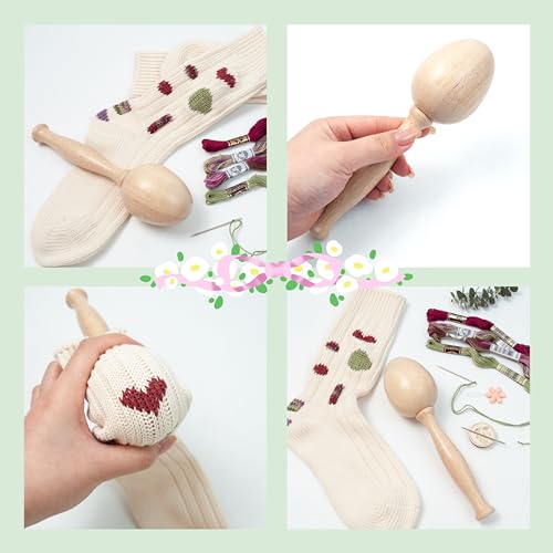 Darning Egg - Mini Darning Loom, Darning Egg Weaving Tool Set with Small Weaving Loom Kit with 14 Pcs Large Eye Needles 50 Colors Darning Thread for Handcraft DIY Weaving Repair Tool