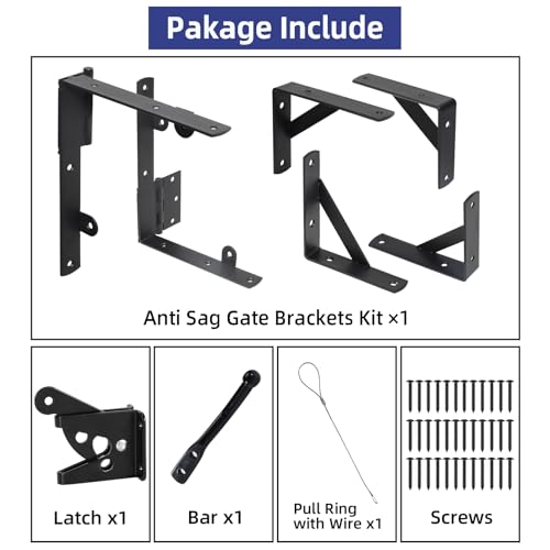 Fence Gate Kit Gate Hardware, 1 Set Anti Sag Gate Kit Heavy Duty No Sag, Anti Twist Gate Frame Corner Brackets Kit Withstand 150 lbs, Gate Hardware Kit for Wood Fence Gate - style: 1 Set