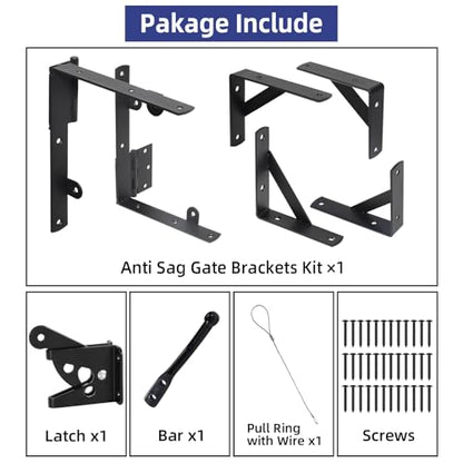 Fence Gate Kit Gate Hardware, 1 Set Anti Sag Gate Kit Heavy Duty No Sag, Anti Twist Gate Frame Corner Brackets Kit Withstand 150 lbs, Gate Hardware Kit for Wood Fence Gate - style: 1 Set