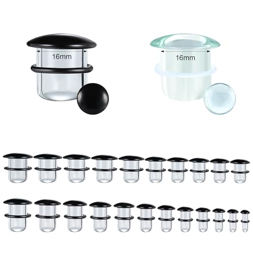 Glass Ear Stretching Kit Gauges 3mm-25mm Single Flare Plugs 4Pcs - color: Clear/Black, size: 16mm（5/8"）