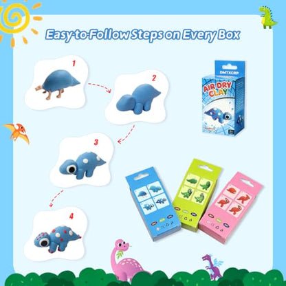 DMTXCRP Air Dry Clay Dinosaur Kit for Kids, 12 Dino Skeleton Craft Set - color: Dino