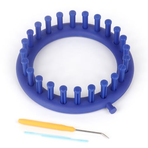 Katech Round Knitting Looms Set 14 cm Diameter Blue Plastic Weaving Looms Scarf Hats Making Tools DIY Crocheting Handmade Craft Kit with a Crochet Hook and Needle for Knitting Lovers (Blue) - color: Blue (14 cm / 5.5 inch)