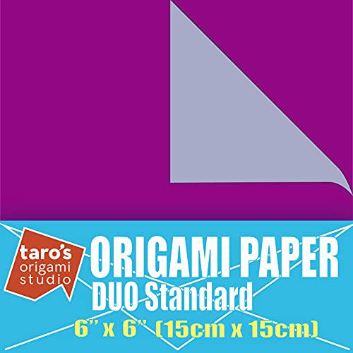 [Taro's Origami Studio] Duo Purple/Light Purple (Diffrent Colors On Each Side) Double Sided Standard 6 Inch (15 cm) Kami Paper with Color Change Patterns, 50 Sheets (Made in Japan) - color: Purple/Light Purple