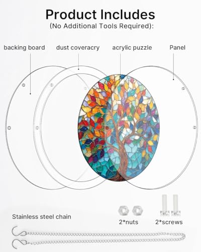 Acrylic Jigsaw Puzzle Suncatcher - Tree of Radiant Glass - color: Tree of Radiant Glass, size: M-8.2in*8.2in