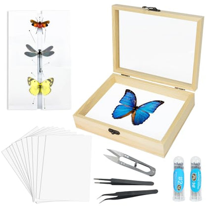 Making Insect Specimen Tools Kit - Insect Pins, Shadow Box, Pinning Board, Wings Pressing Paper, Tweezers, Scissors - Collection Display for Bug Hobbyists/Biology Projects