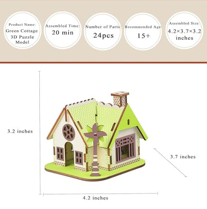 Log Cabin Mini House 3D Wooden Puzzle Model (Green Little House) - color: Green Little House
