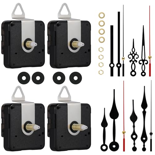 4-Pack Silent Clock Mechanism Replacement Kit, 4 Black Hand Sets - color: Black