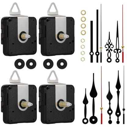 4-Pack Silent Clock Mechanism Replacement Kit, 4 Black Hand Sets - color: Black