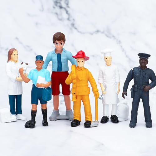 ONEST 9 Pieces Little People Figurines Hand Painted People Action Figures Toys Realistic Detailed Policeman Pilot Fireman Mailman Chef Figurine Model Toys for Kids Toddlers - style: Profession