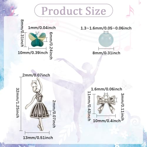 SUNNYCLUE 1 Box 280pcs DIY 6 Sets Glass Bead Bracelet Making Kit Dancer Charms Ballet Dance Bowknots Moon Light Sea Green Electroplate Butterfly Bead With Silver Heart Frame For Jewelry Making Starter - style: Dance 3