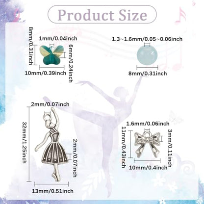 SUNNYCLUE 1 Box 280pcs DIY 6 Sets Glass Bead Bracelet Making Kit Dancer Charms Ballet Dance Bowknots Moon Light Sea Green Electroplate Butterfly Bead With Silver Heart Frame For Jewelry Making Starter - style: Dance 3