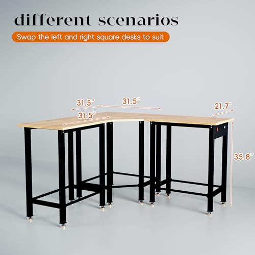 Betterhood 48"/60" Heavy-Duty Adjustable Workbench for Garage, Rubber Wood Shop Table,Hardwood Workstation Weight Capacity Over 1500 Lbs (Rubber Pad/Power Outlets/Ruler/63 x21.7 x35.8) - size: Rubber Pad/Power Outlets/Ruler/63"x21.7"x35.8"