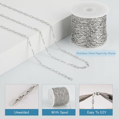 UMAOKANG 10 Meters Stainless Steel Jewelry Chains Soldered Paperclip Chains Bulk on Spool Necklace Bracelet DIY Jewelry Chain Roll - color: Steel, size: 2.5mmx6.4mm