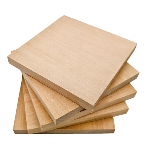 5PCS Unfinished Basswood Blocks for Crafts, Wood Craft Panels for Art, Engraving, Painting, DIY Projects, Chip Carving, Fretwork (3.93 x 3.93 x 0.39 in) - size: 3.93 x 3.93 x 0.39 in