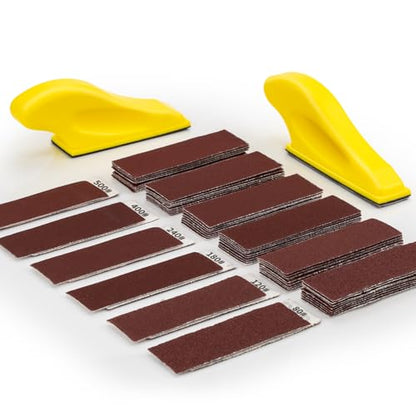 Micro Finger Sander for Crafts 2 Pack with 60 PCS 3.5 x 1 Inch Sandpaper 80 120 180 240 400 600 Grit Mini Gator Sanding for Crafts DIY Wood Finishing Tight Narrow Space Detail Polishing - color: 2 Pack Sander + 60 Sheets Sandpaper (Red)