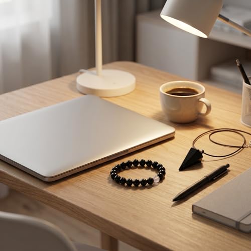 Black Obsidian Pendant & Bracelet Set - color: Black
