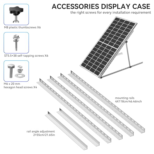 Upgraded 47in Adjustable Solar Panel Tilt Mount Brackets, Foldable Tilt Legs, Support 100 200 300 400 500 Watt Solar Panels 4-8Pcs, Solar Panel Stand for Roof, Off-Grid, RV and Boat - size: 47 IN 1 Set