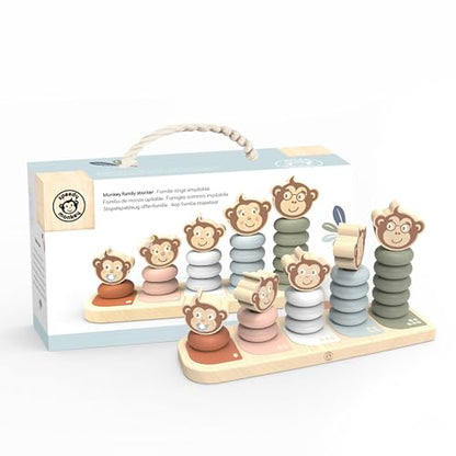 SPEEDY MONKEY Wooden Family Stacker | 5 Stackable Monkey Characters Playset - color: Monkey Family