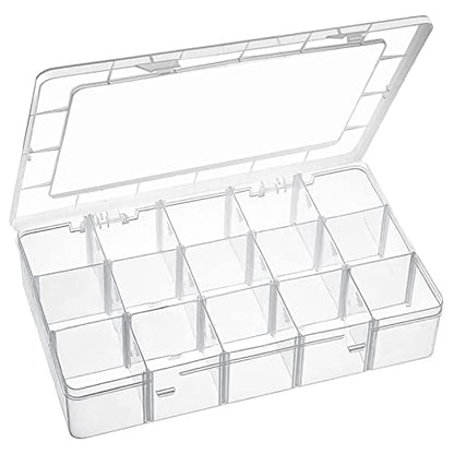 Exptolii 15 Large Grids Plastic Organizer Box with Dividers, Clear Compartment Container Storage for Washi Tapes Beads Crafts Jewelry Fishing Tackles, Size 11 x 6.3 x 2.2 in - size: 1x Large 15 Grids