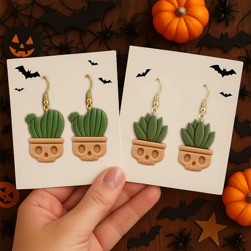 9 Pack Skull Plant Polymer Clay Cutters - Strawberry Honey Jar/Bread Slice/Skull Potted Plant/Balloon Bear/Cat with Scarf, Ideal for Earrings & Earring Cutters - color: Halloween Bear