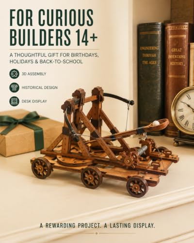 Trebuchet Model Kit, Desk Decor, 1:15 Basswood, Ages 14+