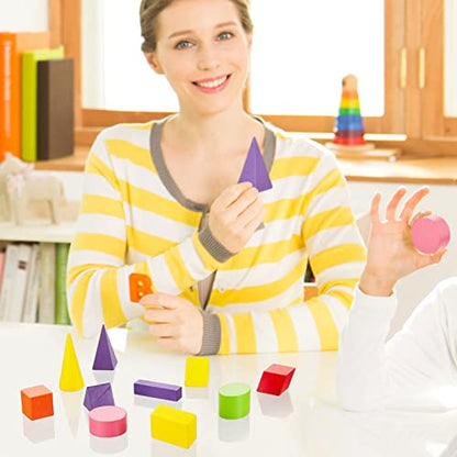 Deekin 36 Pcs Large 3D Shapes Geometric Solids Wooden Blocks, 3D Shape - style: 3D Shape